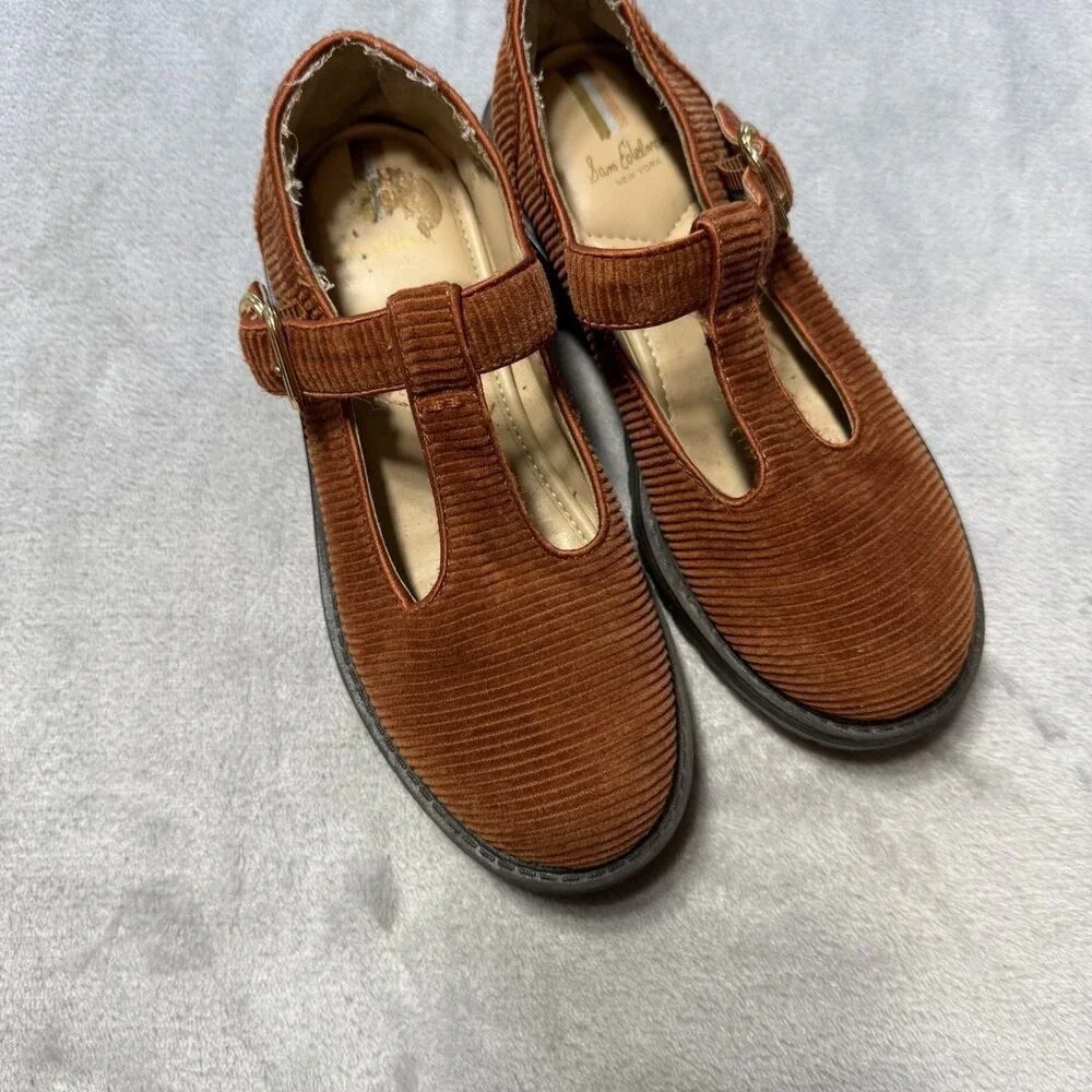 Sam Edelman Taelor Girls Youth Size 1 Kids Corduroy Loafer Brown Mary Jane